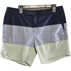 J.Crew Mens Colorblock Board Shorts Navy Grey Green Swim Trunks Sz 35 *No Mesh*